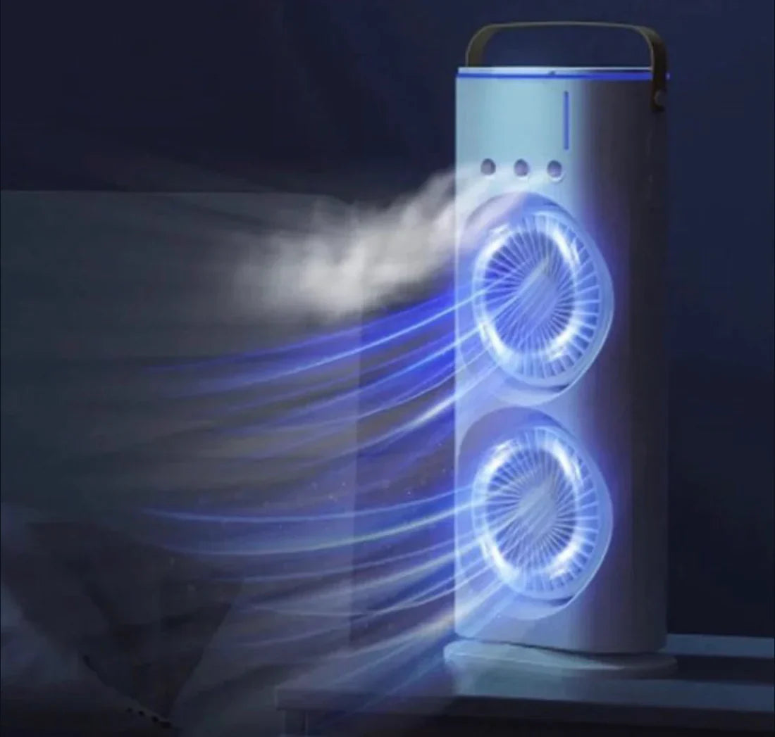 Rechargeable Automatic Rotating Dual Double Spray Mist Fan with Lightening Effects