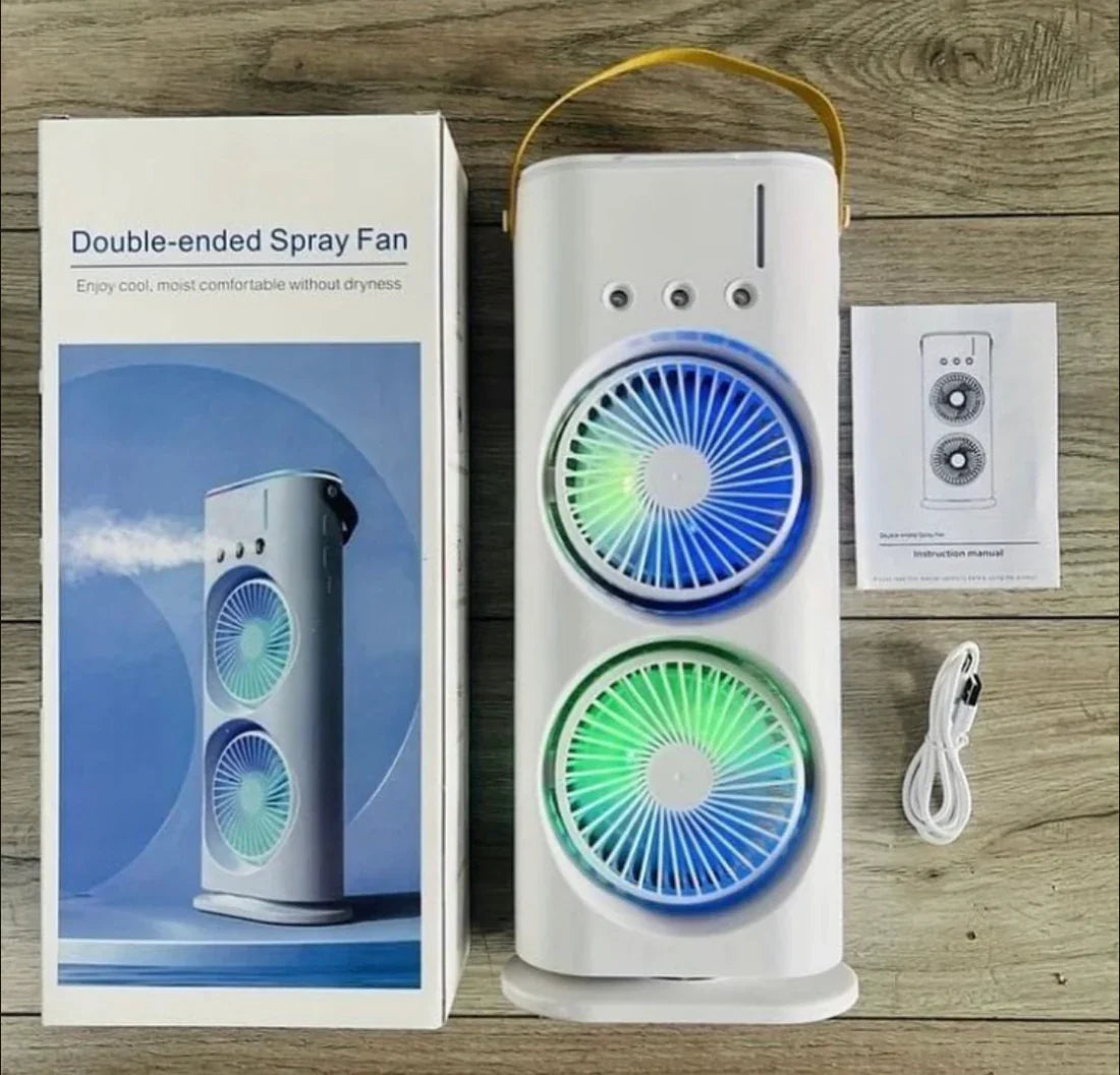 Rechargeable Automatic Rotating Dual Double Spray Mist Fan with Lightening Effects